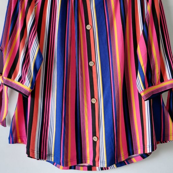 Jolie & Joy Womens Multicolor Striped Off Shoulder 3/4 Sleeve Blouse Top Size 1X - Picture 4 of 7